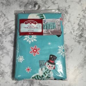 Holiday Time Light Blue Snowmen Round 70 Inch Vinyl Tablecloth